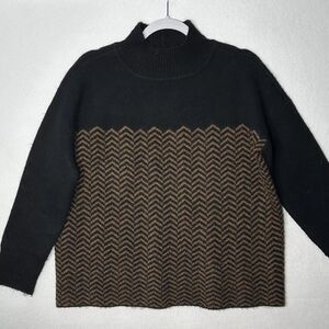 Hatley Womens Wool Blend Camel Hair Herringbone Sweater Mock Neck Small